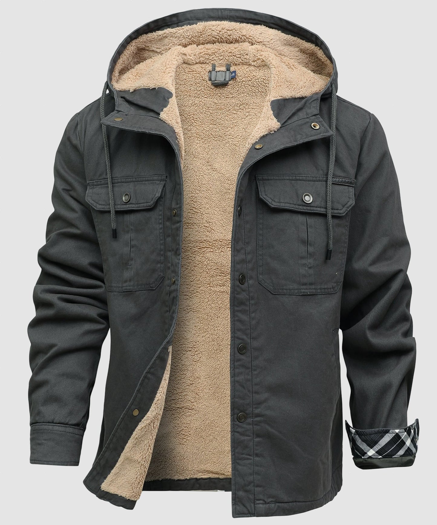 Men’s Fleece Lined Hooded Jacket Warm Cotton Winter Coat