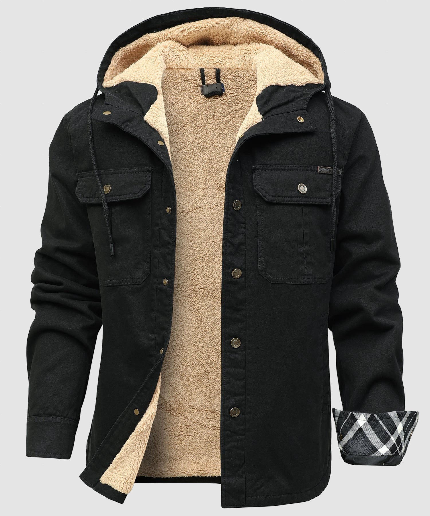 Men’s Fleece Lined Hooded Jacket Warm Cotton Winter Coat