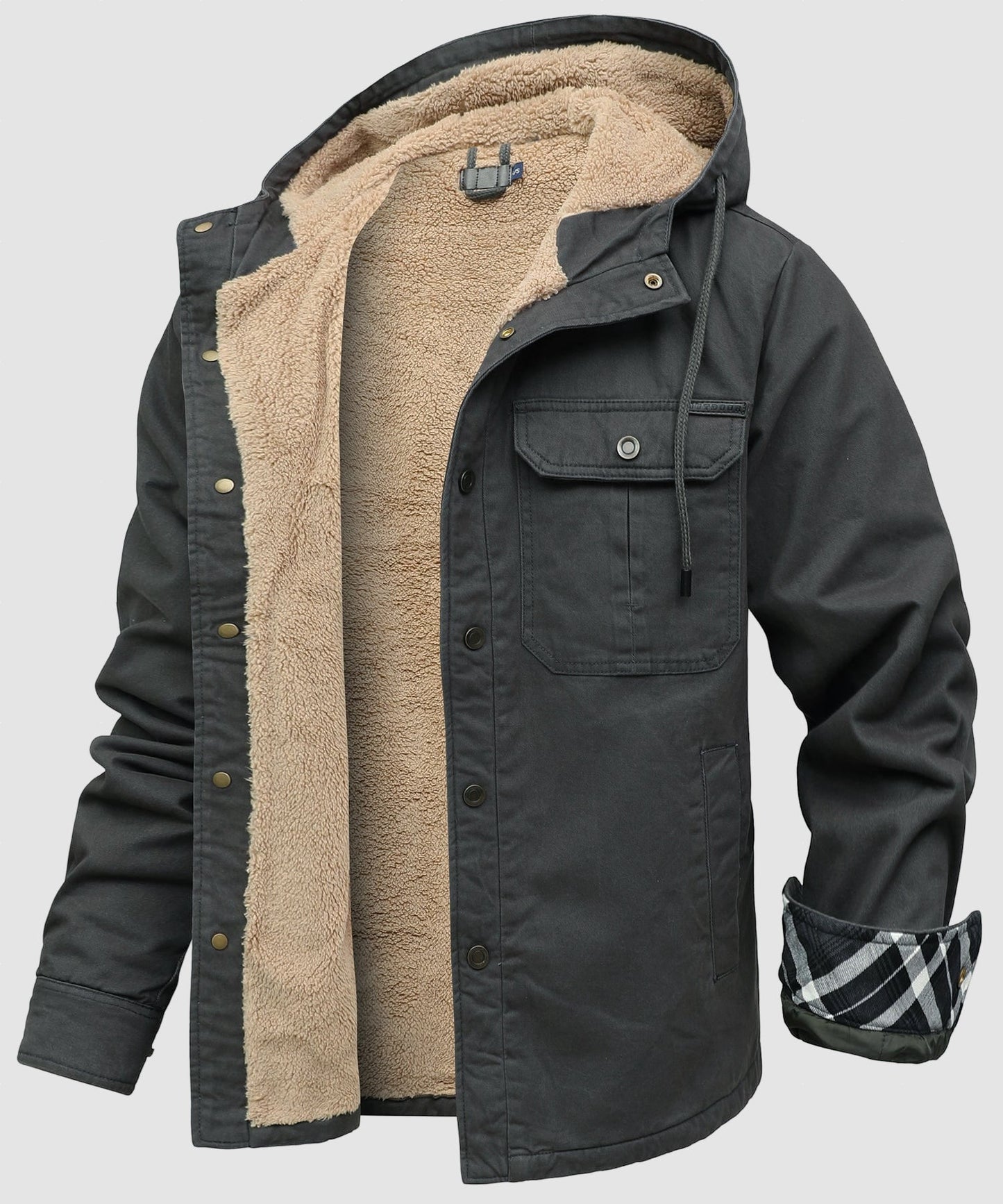 Men’s Fleece Lined Hooded Jacket Warm Cotton Winter Coat
