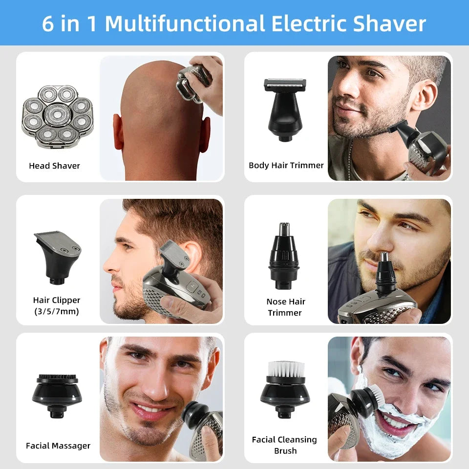 6-in-1 Waterproof Men’s Electric Shaver with 9D Floating Heads & Grooming Kit – MultiTrim