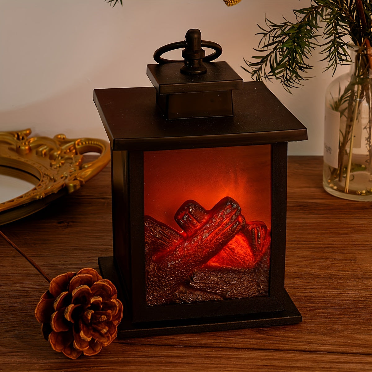 Cozy rectangular fireplace lantern stove lamp - Realistic simulation flame lights